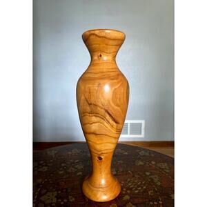 Signed Hand Turned Wood Vase, 12" Sculptural Form, Figured Grain